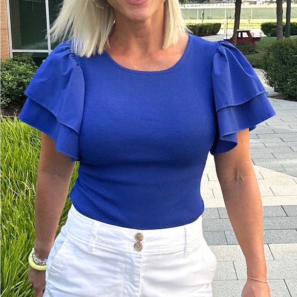 NEW ee:some BODYSUIT - ROYAL BLUE, medium, ruffle sleeve - Picture 4 of 6